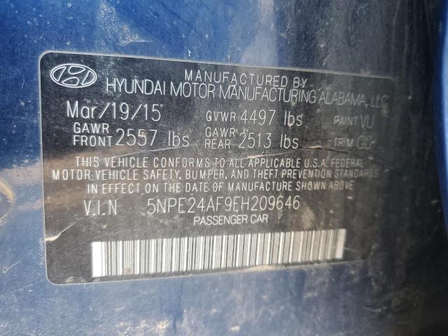 5NPE24AF9FH209646 - 2015 HYUNDAI SONATA SE BLUE photo 12