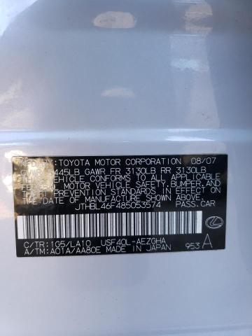 JTHBL46F485053574 - 2008 LEXUS LS 460 WHITE photo 12