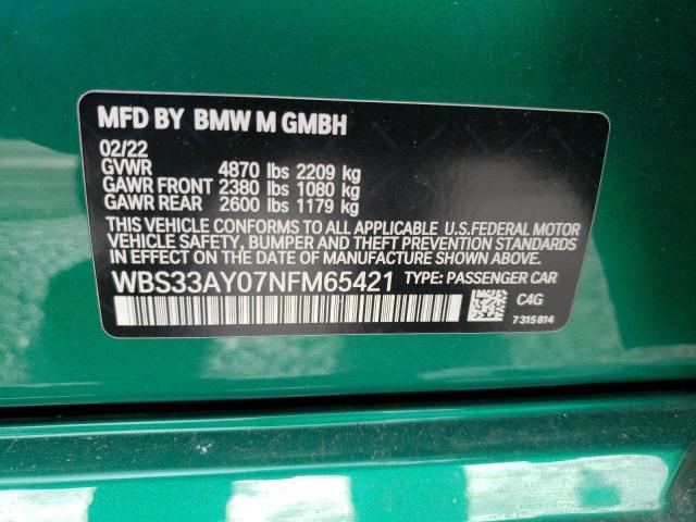 WBS33AY07NFM65421 - 2022 BMW M3 COMPETITION მწვანე ფოტო 12