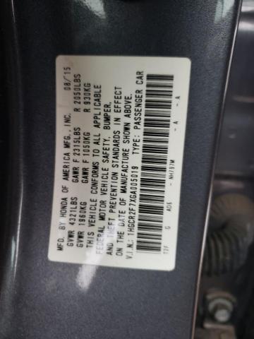 1HGCR2F7XGA005019 - 2016 HONDA ACCORD EX GRAY photo 12