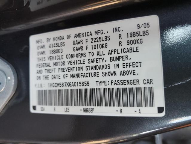 1HGCM567X6A015659 - 2006 HONDA ACCORD EX GRAY photo 12