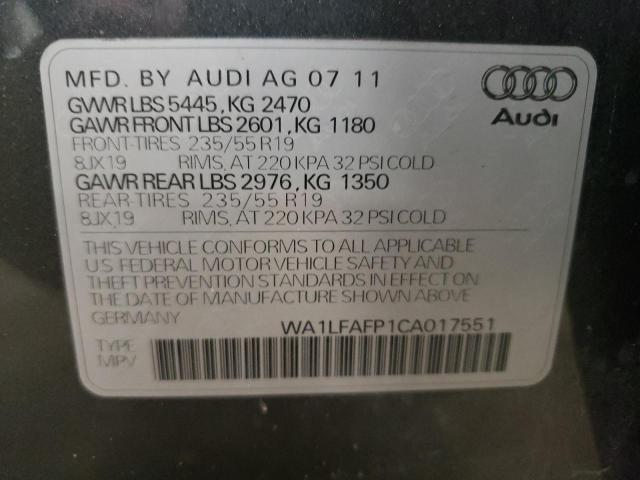 WA1LFAFP1CA017551 - 2012 AUDI Q5 PREMIUM PLUS GRAY photo 13