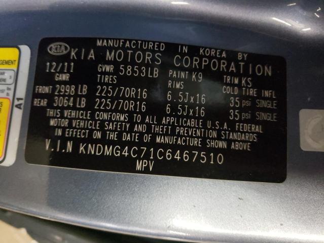 KNDMG4C71C6467510 - 2012 KIA SEDONA LX BLUE photo 13