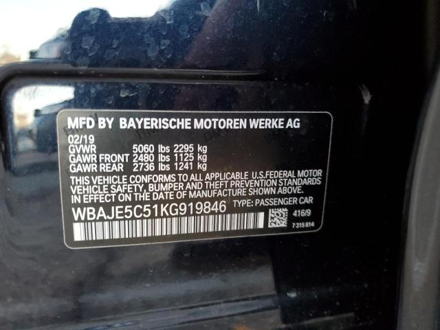 WBAJE5C51KG919846 - 2019 BMW 540 I BLUE photo 12