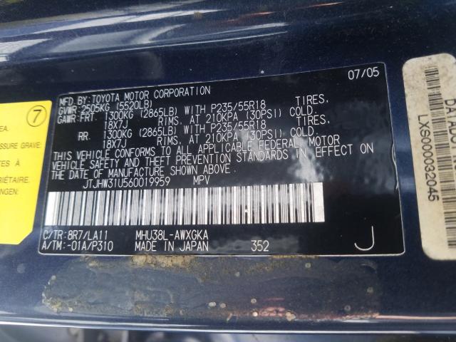 JTJHW31U560019959 - 2006 LEXUS RX 400  photo 10