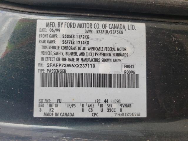 2FAFP73W6XX237110 - 1999 FORD CROWN VICT GREEN photo 12