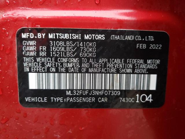 ML32FUFJ3NHF07309 - 2022 MITSUBISHI MIRAGE G4 ES Қызыл фото 12