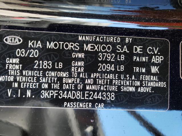 3KPF34AD8LE244338 - 2020 KIA FORTE GT LINE BLACK photo 13