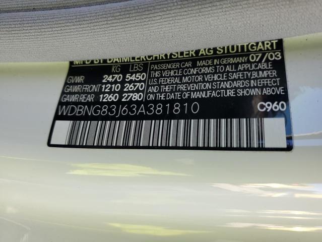 WDBNG83J63A381810 - 2003 MERCEDES-BENZ S 430 4MATIC WHITE photo 13