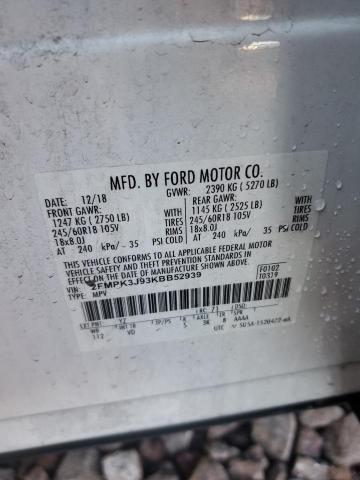 2FMPK3J93KBB52939 - 2019 FORD EDGE SEL WHITE photo 13