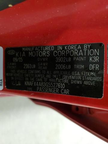 KNAFX4A83G5527610 - 2016 KIA FORTE EX RED photo 13