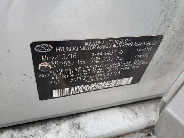 5NPE24AF9HH443756 - 2017 HYUNDAI SONATA SE SILVER photo 12