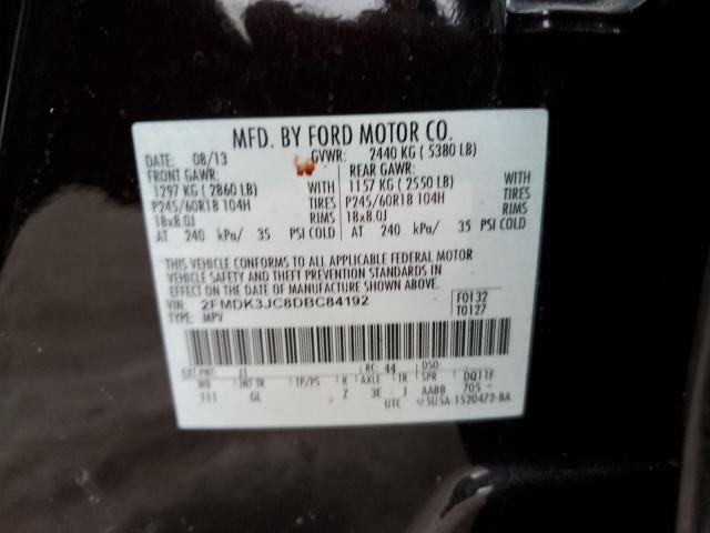 2FMDK3JC8DBC84192 - 2013 FORD EDGE SEL BLACK photo 12