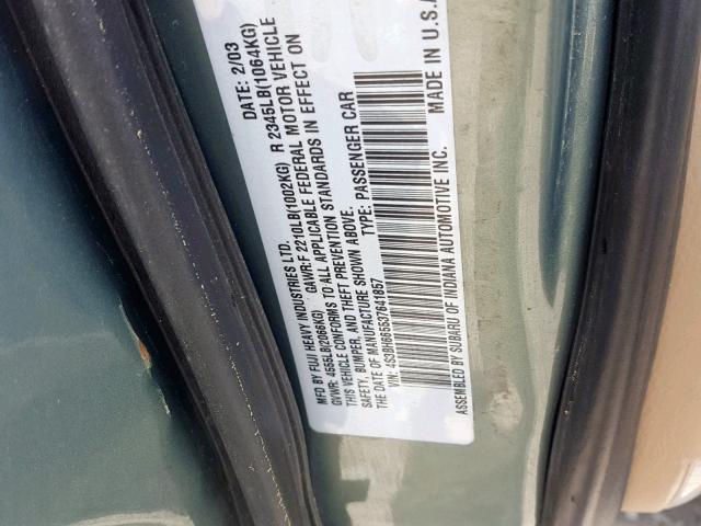 4S3BH665537641857 - 2003 SUBARU LEGACY OUTBACK  photo 10