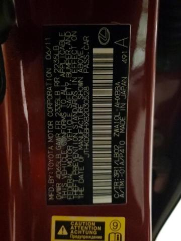 JTHKD5BHXB2030528 - 2011 LEXUS CT 200 RED photo 12