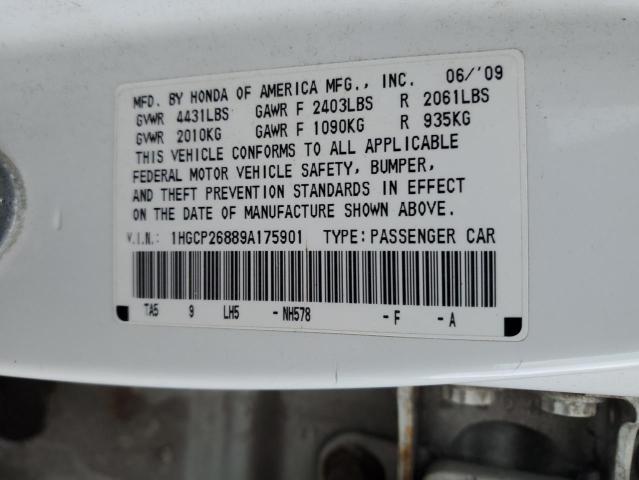 1HGCP26889A175901 - 2009 HONDA ACCORD EXL WHITE photo 12