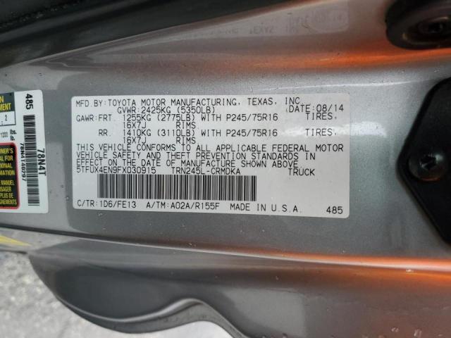 5TFUX4EN9FX030915 - 2015 TOYOTA TACOMA ACCESS CAB SILVER photo 12