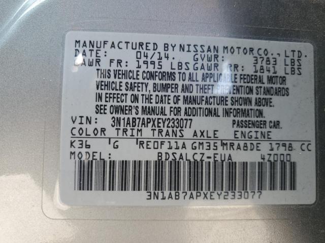 3N1AB7APXEY233077 - 2014 NISSAN SENTRA S SILVER photo 12