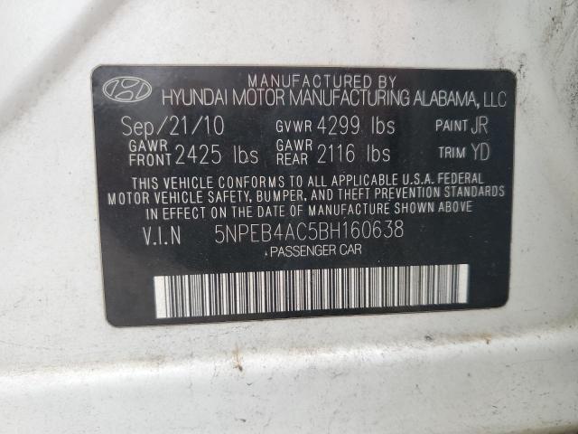 5NPEB4AC5BH160638 - 2011 HYUNDAI SONATA GLS WHITE photo 12