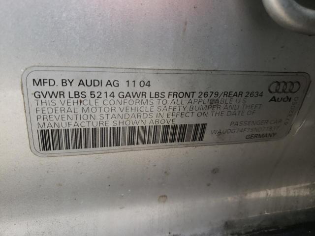 WAUDG74F75N071837 - 2005 AUDI A6 3.2 QUATTRO SILVER photo 12