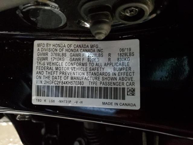 2HGFC2F84KH570383 - 2019 HONDA CIVIC SPORT 黑色 照片 13