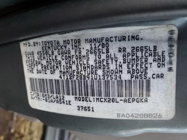 4T1BF28B91U137534 - 2001 TOYOTA AVALON XL GRAY photo 12