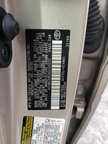 4T1BE32K26U133222 - 2006 TOYOTA CAMRY LE GOLD photo 12