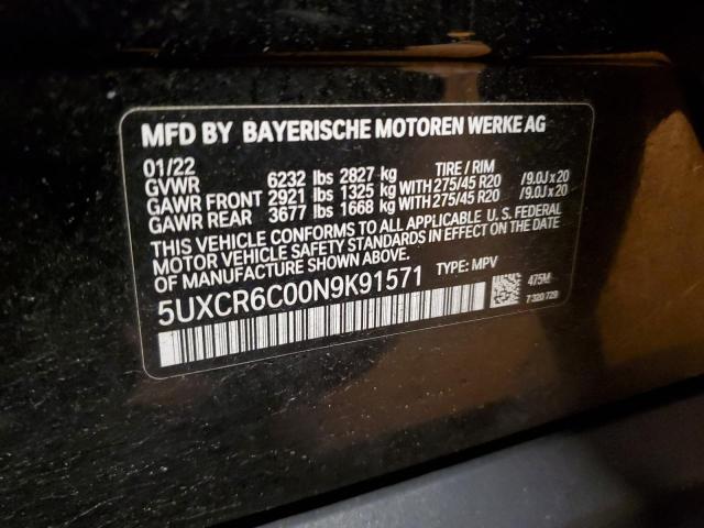 5UXCR6C00N9K91571 - 2022 BMW X5 XDRIVE40I BLACK photo 12