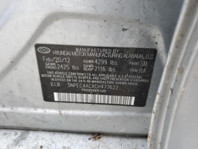 5NPEC4ACXCH477622 - 2012 HYUNDAI SONATA SE SILVER photo 12