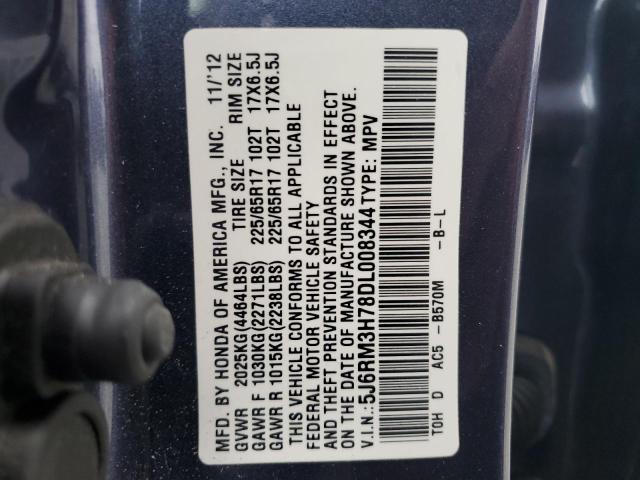 5J6RM3H78DL008344 - 2013 HONDA CR-V EXL BLUE photo 13