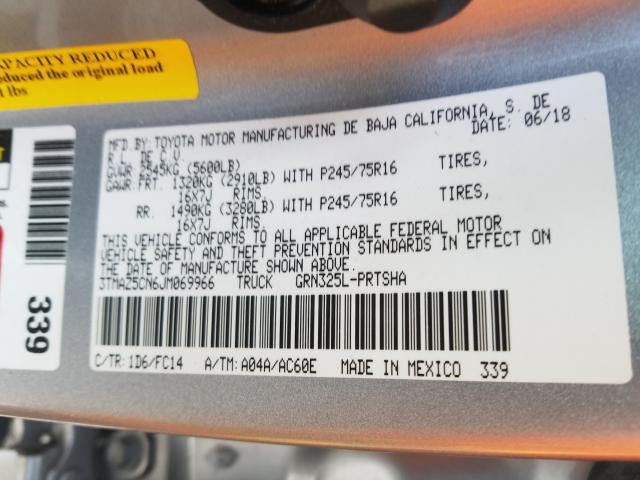 3TMAZ5CN6JM069966 - 2018 TOYOTA TACOMA DOUBLE CAB  照片 10