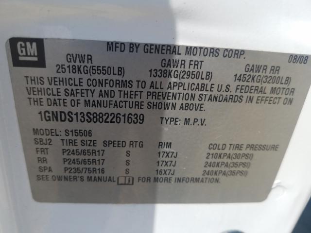 1GNDS13S882261639 - 2008 CHEVROLET TRAILBLAZER LS  photo 10