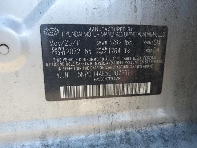 5NPDH4AE5CH072914 - 2012 HYUNDAI ELANTRA GLS SILVER photo 12