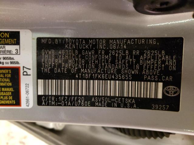 4T1BF1FK6EU435655 - 2014 TOYOTA CAMRY L SILVER photo 12