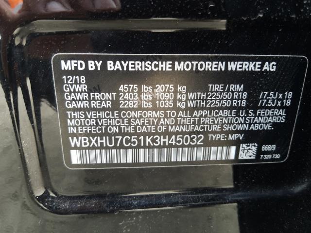 WBXHU7C51K3H45032 - 2019 BMW X1 SDRIVE28I  photo 10