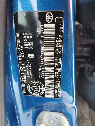 VNKKTUD33FA039963 - 2015 TOYOTA YARIS BLUE photo 13