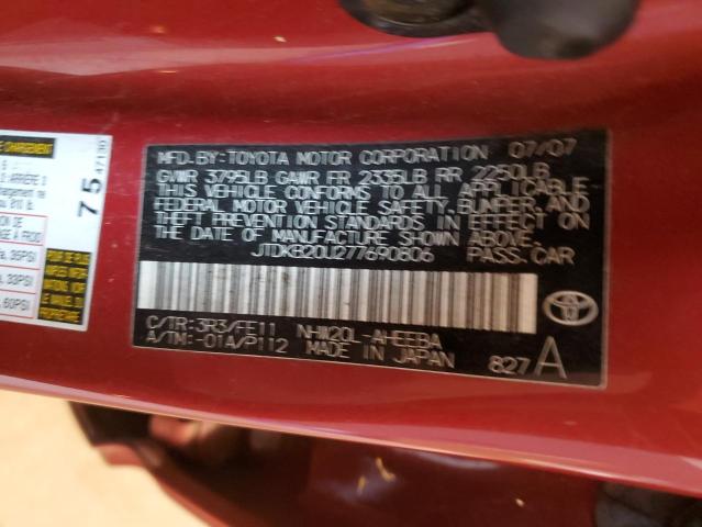 JTDKB20U277690806 - 2007 TOYOTA PRIUS RED photo 12