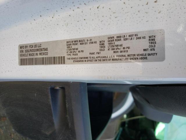 3C6LRVDGXME567540 - 2021 RAM PROMASTER 2500 HIGH Ақ фото 10