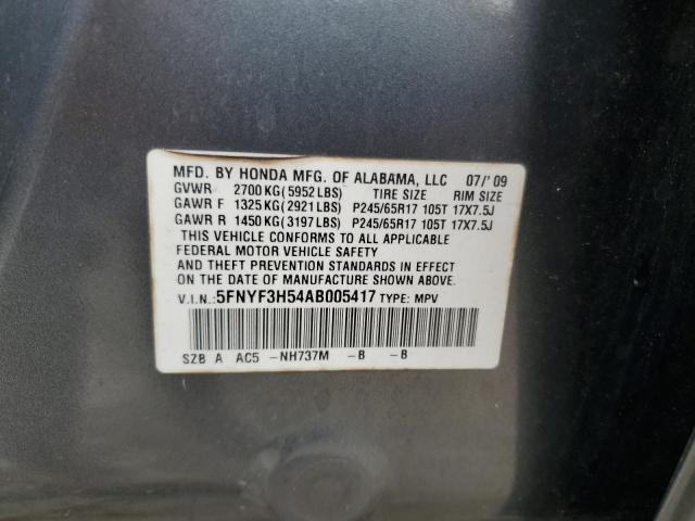 5FNYF3H54AB005417 - 2010 HONDA PILOT EXL GRAY photo 13