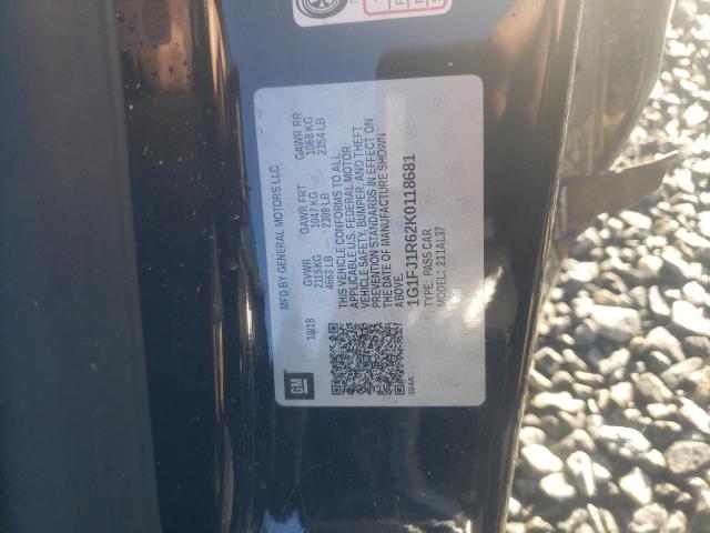 1G1FJ1R62K0118681 - 2019 CHEVROLET CAMARO ZL1 黑色 照片 12