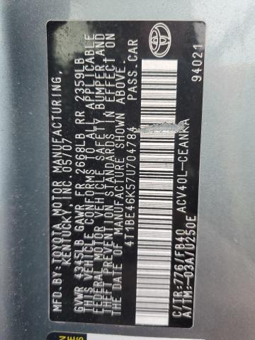 4T1BE46K57U704784 - 2007 TOYOTA CAMRY CE BLUE photo 12