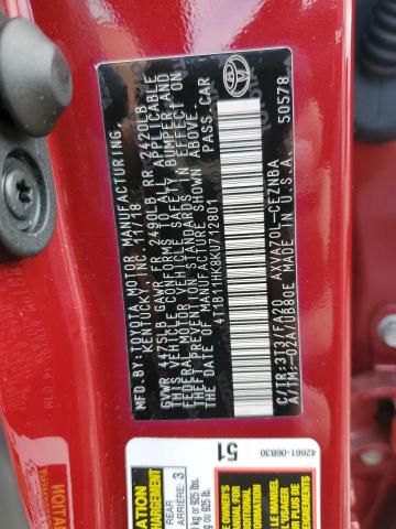 4T1B11HK8KU712801 - 2019 TOYOTA CAMRY L RED photo 13