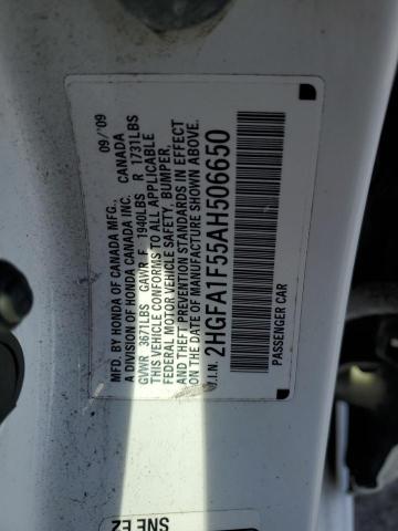 2HGFA1F55AH506650 - 2010 HONDA CIVIC LX WHITE photo 12