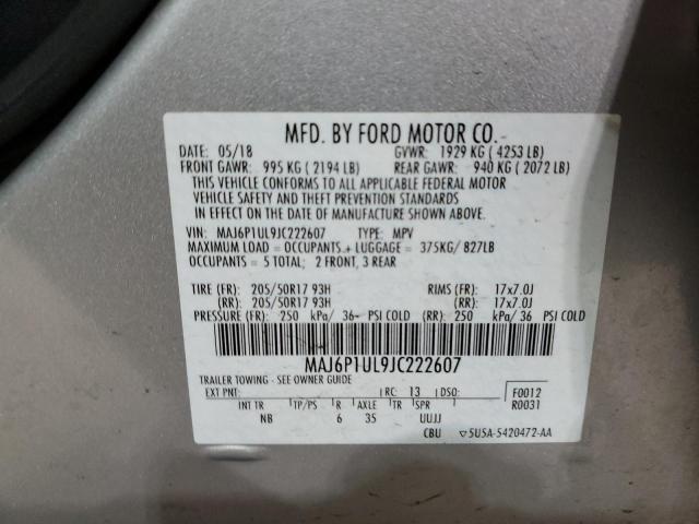 MAJ6P1UL9JC222607 - 2018 FORD ECOSPORT SE SILVER photo 13