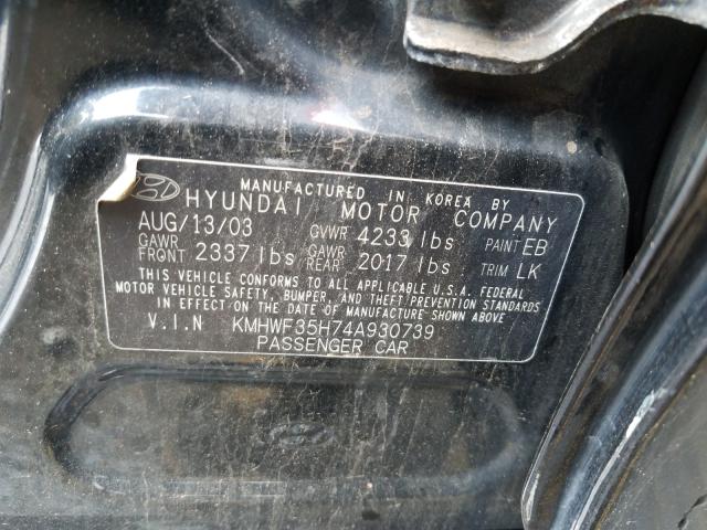 KMHWF35H74A930739 - 2004 HYUNDAI SONATA GLS  photo 10