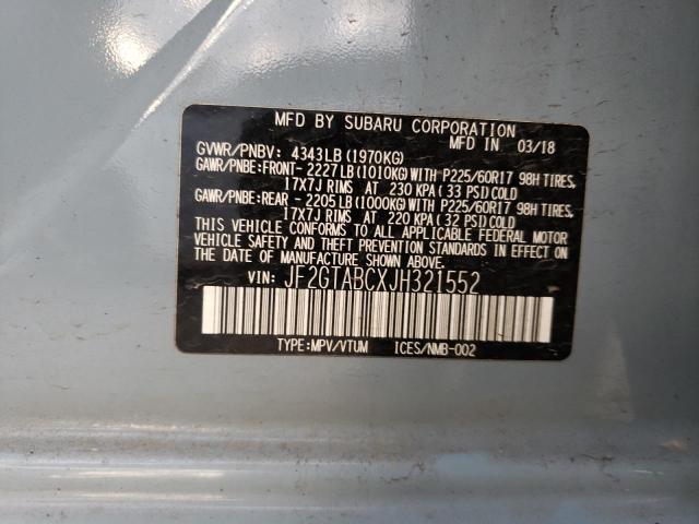 JF2GTABCXJH321552 - 2018 SUBARU CROSSTREK PREMIUM 灰色 照片 12