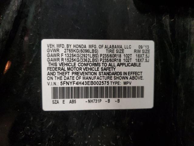 5FNYF4H43EB002575 - 2014 HONDA PILOT EX BLACK photo 12