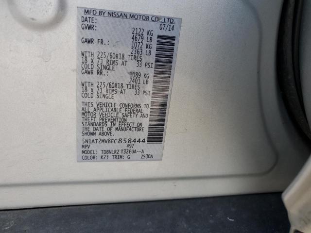 5N1AT2MV8EC858444 - 2014 NISSAN ROGUE S SILVER photo 12