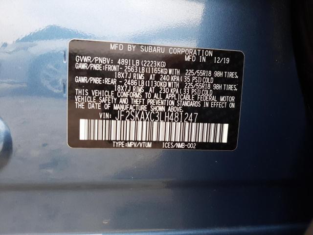 JF2SKAXC3LH481247 - 2020 SUBARU FORESTER TOURING 蓝色 照片 13