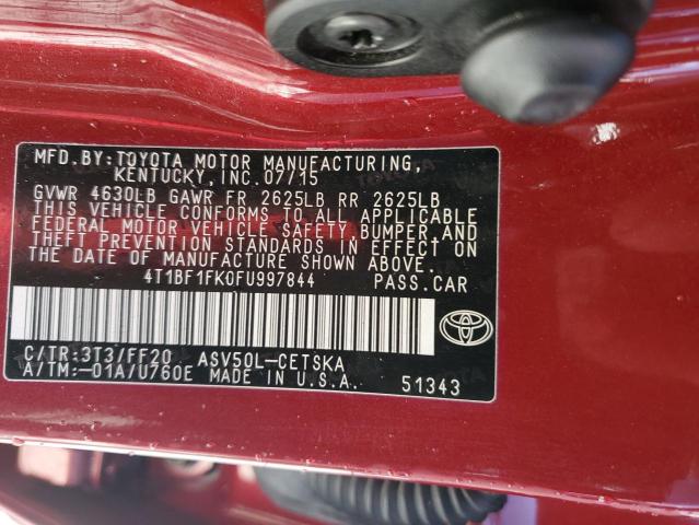 4T1BF1FK0FU997844 - 2015 TOYOTA CAMRY LE RED photo 12